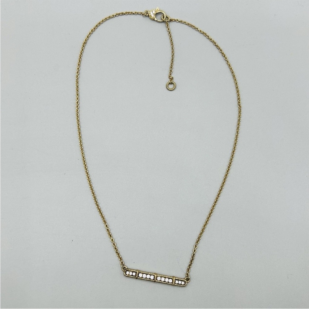 Judith Ripka Sterling Silver (gold color) Bar Necklace w 14 CZs +3 More on Clasp